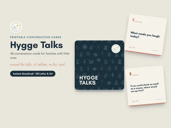 Hygge Talks conversation cards spread on a table